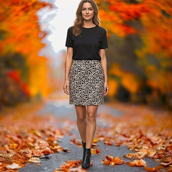 Loft Mini Skirt 0P Pointe Knit A Line Animal Print Pocket Cheetah Stretch Petite - Picture 1 of 16